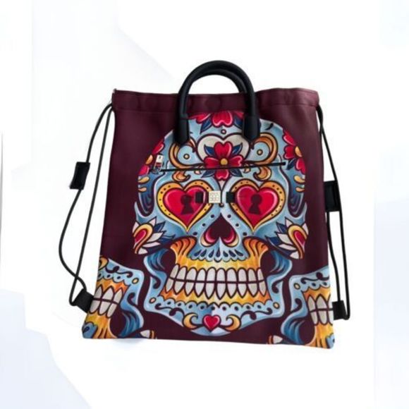 Save My Bag Handbags - Save My Bag Womens Drawstring Bag/ Backpack Italy Neoprane SkullLimited Edition